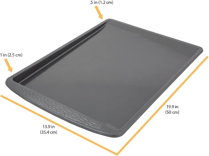 Chicago Metallic Everyday Nonstick Cookie Sheet Pan, Large 13x18 Inch Half Sheet Baking Pan, Carbon Steel with Silicone Coating, Flat Edge Cookie Slider, Oven Safe to 450F