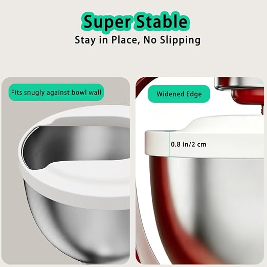 Flour Funnel with Pouring Shield for KitchenAid 4.5-6QT Mixer, Silicone Splash Guard with Flour Funnel for Kitchen Aid Mixer Tilt-Head and Bowl-Lift, Dishwasher Safe Baking Tool (White)