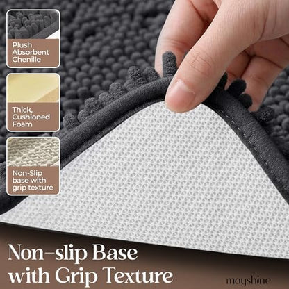 MAYSHINE Runner Plush Shaggy Chenille Bath Mat 71"x31" Extra Soft, Super Absorbent, Non-Slip Bathroom Rug | Fluffy Microfiber, Area Rug Sets for Bathroom Floor, Kitchen, Living Room | Charcoal Gray