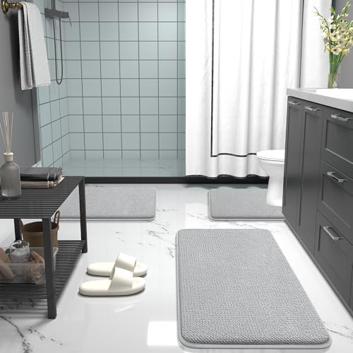 OLANLY Memory Foam Bathroom Toilet Rugs U-Shaped 24x20,Soft Mat, Light Grey