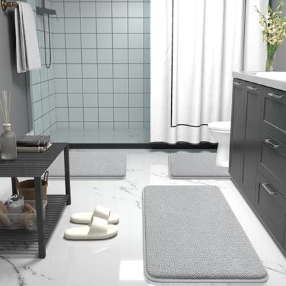 OLANLY Memory Foam Bathroom Toilet Rugs U-Shaped 24x20,Soft Mat, Light Grey