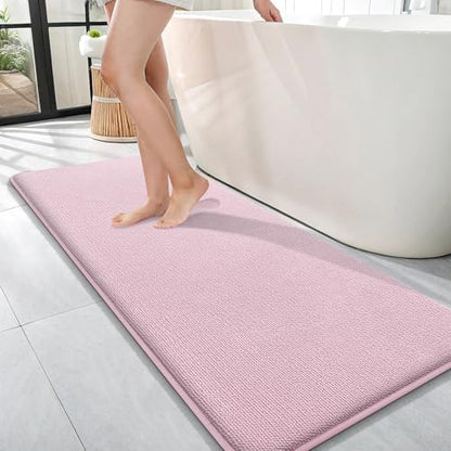 OLANLY Memory Foam Bathroom Runner Rugs 47x17, Long Bath Mats, Dusty Rose