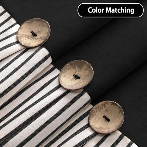 Farmhouse Shower Curtain Button Black-Black Stripe 72" W x 84" L
