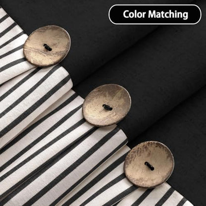 Farmhouse Shower Curtain Button Black-Black Stripe 72" W x 84" L