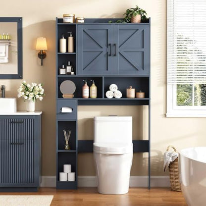 Vabches Over The Toilet Storage Cabinet with 2 Barn Doors, Blue