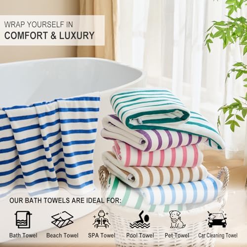 JML Microfiber Beach Towels, 4 Pack, 27" x 55", Cabana Stripe Purple