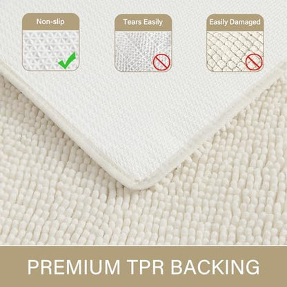 LOCHAS Luxury Bathroom Rug Shaggy Bath Mat 24 x 48 Inch, Cream White
