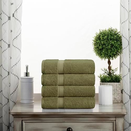 Superior Egyptian Cotton Plush Absorbent, Hand Towel Set of 4, Forest Green