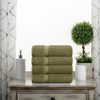 Superior Egyptian Cotton Plush Absorbent, Hand Towel Set of 4, Forest Green