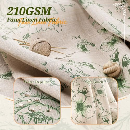 Vintage Green Floral Shower Curtain with 12 Clear Rings - 72" W x 84" L