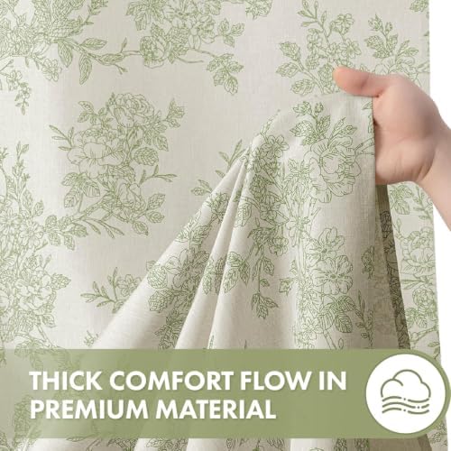 Spring Linen Green Floral Shower Curtain W72*L72 Inches Long