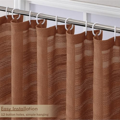 OVZME Terracotta Shower Curtain for Bathroom - Farmhouse Linen Textured Shower Curtain with Tassel, Rustic Striped Heavy Duty Vintage Country Bathroom Curtain, 72Wx72L Inches