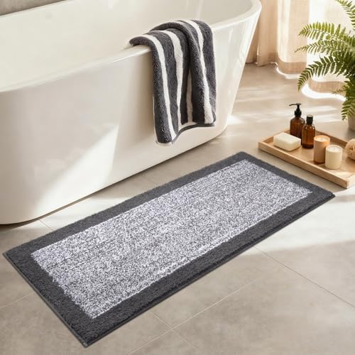 48x17 Long Bathroom Rugs Non Slip Washable, Soft Absorbent Bath Mat Grey