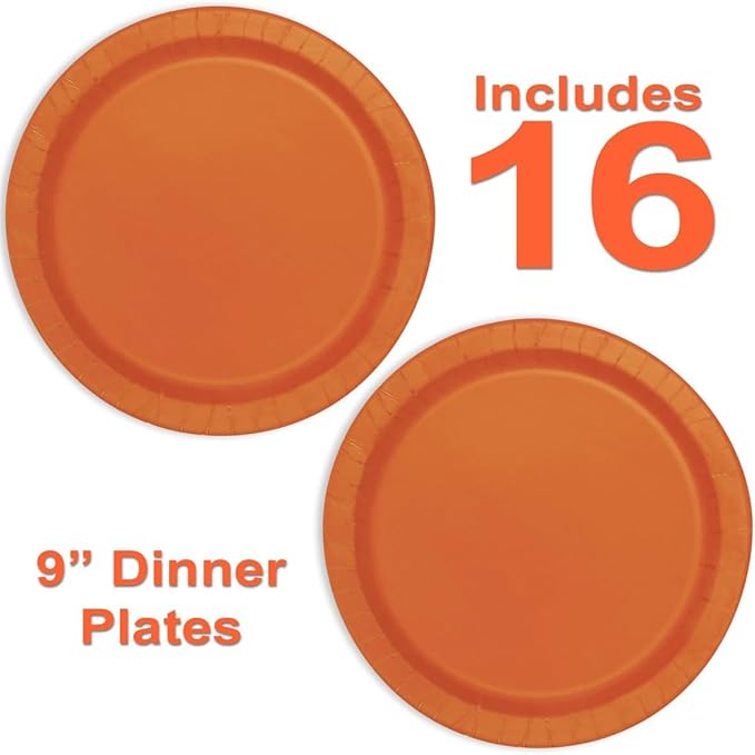 Heavy Duty Orange Party Bundle Paper 9" Dinner plate, 7" Dessert Plates And Napkins, 56 Piece Disposable Paper Party Plate Set