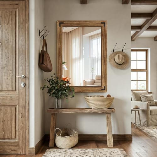 Bathroom Mirror for Wall, 28" x 40" Wooden Vanity Mirror