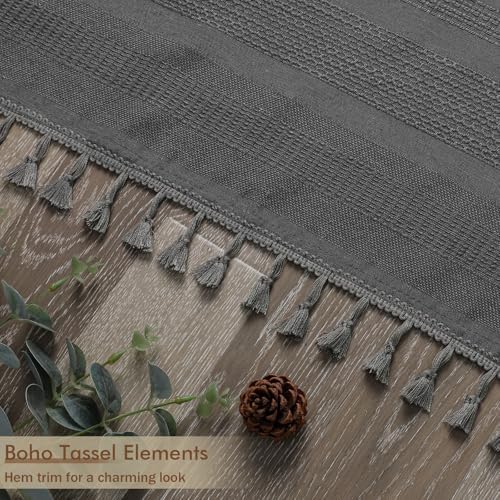 OVZME Extra Long Boho Shower Curtain 84 Inch Long, Modern Farmhouse Heavy Duty Textured Soft Fabric, Rustic Country Luxury Cloth Shower Curtain with Tassel for Bathroom Hotel, 72Wx84L, Charcoal Grey
