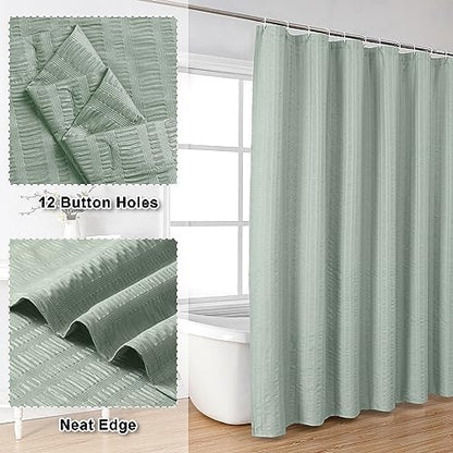 Aiyufeng Moga Extra Long Sage Green Shower Curtain 96 Inch Long, Embossed Texture Fabric Bathroom Shower Curtain, Large Hotel Bath Curtain with 12 Holes, 72Wx96H, Sage Green