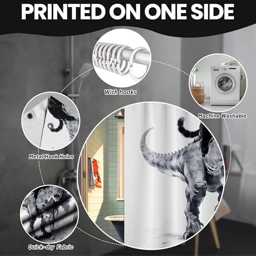 Black Cat Riding Dinosaur Shower Curtain Dino, 60x72 Inchs