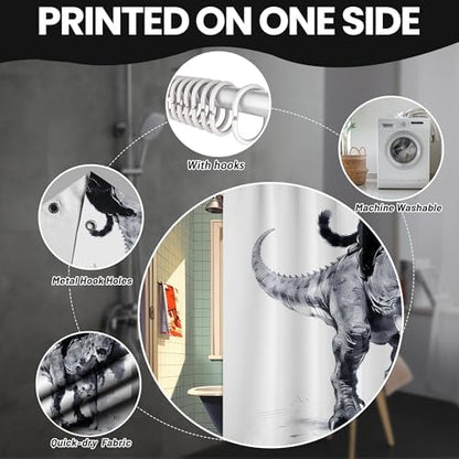 Black Cat Riding Dinosaur Shower Curtain Dino, 60x72 Inchs