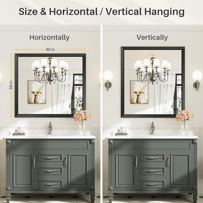 Briivue Black Metal Framed Bathroom Wall Mirror, 40x36 Inch