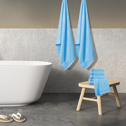 BELIZZI HOME Ultra Soft 6 Pack Cotton Towel Set, Contains 2 Bath Towels 28x55 inch, 2 Hand Towels 16x24 inch & 2 Wash Cloths 12x12 inch, Ideal Everyday use, Compact & Lightweight - Sky Blue
