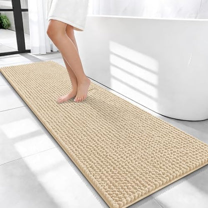 OLANLY Thick Chenille Bathroom Runner Rugs 59x20, Absorbent Bath Mat, Beige