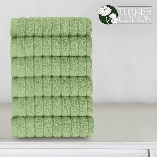 Elegant Comfort 100% Turkish Cotton Corduroy Ribbed Luxury Washcloths 6 Pack Soft 13 x 13 Inch - Higly Absorbent, Durable, Quick Dry, Spa Premium Hotel Quality for Bathroom or Travel, Sage