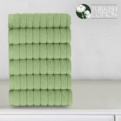 Elegant Comfort 100% Turkish Cotton Corduroy Ribbed Luxury Washcloths 6 Pack Soft 13 x 13 Inch - Higly Absorbent, Durable, Quick Dry, Spa Premium Hotel Quality for Bathroom or Travel, Sage