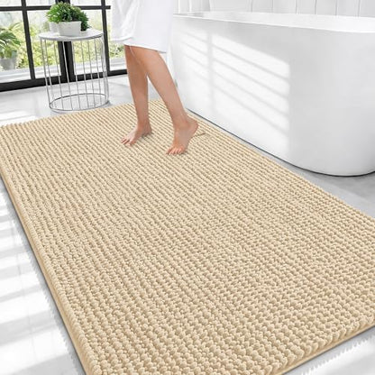 OLANLY Thick Chenille Large Bathroom Rugs 44x32, Absorbent Bath Mat, Beige