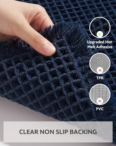 tchdio Waffle Bath Mat-Runner Rug, Super Absorbent Non Slip Bath Mats for Bathroom Machine Washable Long Rugs with Tassels, Bath Rugs for Bathroom Floor Beside Tub, 2' x 5'(24" x 60"), Navy Blue
