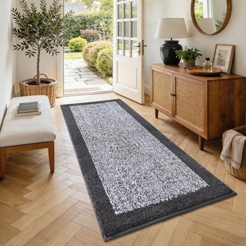 60x24 Bathroom Rugs Non Slip Washable, Soft Absorbent Bath Mat Dark Grey