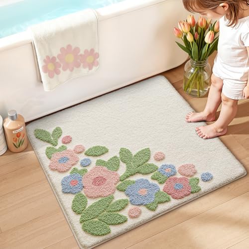LUMI Square Bathroom Rug 26x26, Soft Absorbent Bath Mat, Non Slip