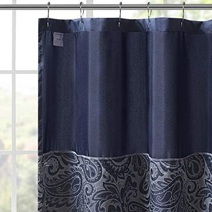 Madison Park Aubrey Shower Curtain for Bathroom, Jacquard, 72 x 72, Navy