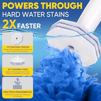 30Ct Aromative Toilet Brush Refills, Double-Layer Cleaning Pads Added, Compatible with Most Toilet Brushes， Blue Ocean（Patented）