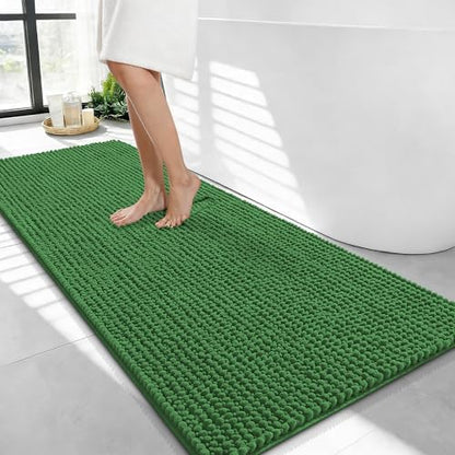 OLANLY Thick Chenille Bathroom Runner Rugs Mats 44x24, Olive Green