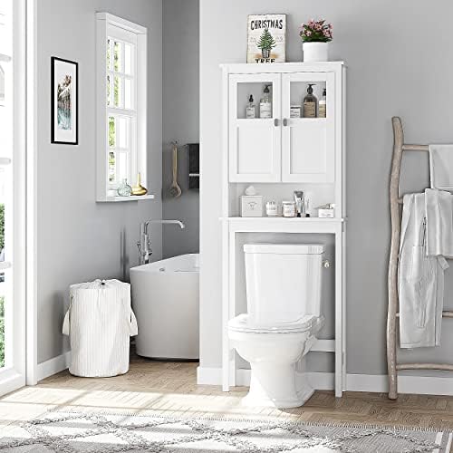 Spirich Bathroom Over the Toilet Storage Cabinet with Glass Doors, White