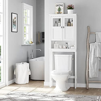 Spirich Bathroom Over the Toilet Storage Cabinet with Glass Doors, White