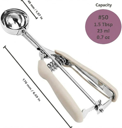 Ice Cream Scoop, 18/8 Stainless Steel Cookie Scoop, Cookie Scoops for Baking, 1.5 Tbsp/ 23ml/ 0.7 oz Cookie Dough Scoop, Ice Cream Scooper with Trigger Release, Cookie Scooper for Baking (#50 White)