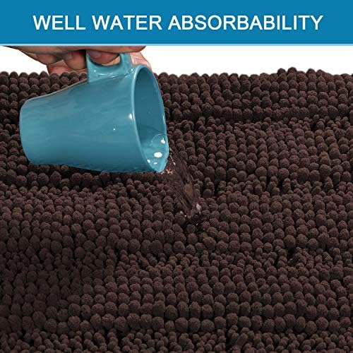 H.VERSAILTEX Bath Rugs for Bathroom Non Slip Bath Mats Extra Thick Chenille Striped Rug 20" x 32" Absorbent Non Skid Fluffy Soft Shaggy Washable Plush Mat for Indoor, Bath Room, Tub - Chocolate