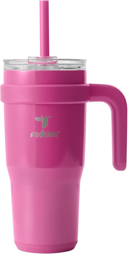 REDUCE 24 oz Stainless Steel Tumbler with Handle - Dual-Wall Vacuum Insulated Travel Mug, Sweat-Proof Lid & Reusable Straw - Keeps Drinks Cold for 24 Hrs, Fits Cupholders, Dishwasher Safe - Sangria