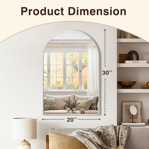 Arched Bathroom Vanity Mirror for Over Sink, 30”x20”, Silver