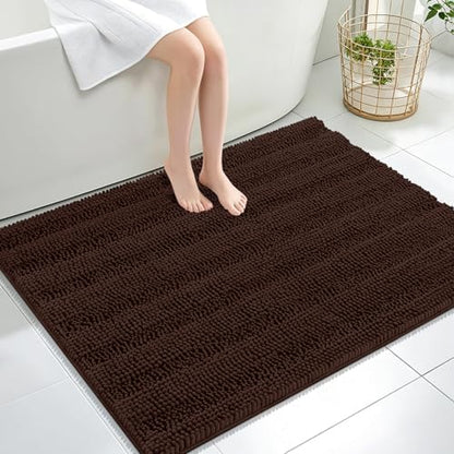 OLANLY Thick Large Bathroom Rugs 40x32, Soft Chenille Bath Rugs, Brown