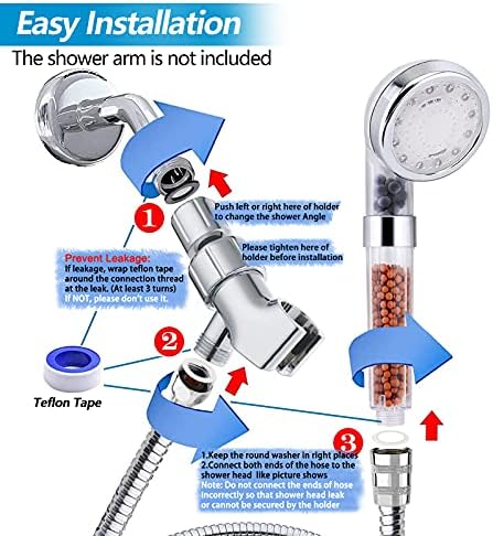 FASTRAS LED Shower Head with Handheld, High Pressure Shower Head with Hose, Holder & PTFE Tape etc, 3 Water Temperature-Controlled Water Saving Filtered Shower Head for Dry Hair& Skin