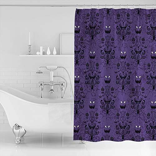 Shower Curtain Bathroom Set Spooky Halloween Haunted Ghost Cobweb Waterproof Shower Curtains with Grommets Hooks Black Purple Privacy Bath Curtain for Bathtub Decor 72x72in
