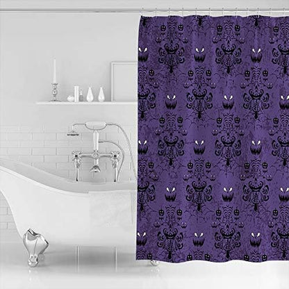 Shower Curtain Bathroom Set Spooky Halloween Haunted Ghost Cobweb Waterproof Shower Curtains with Grommets Hooks Black Purple Privacy Bath Curtain for Bathtub Decor 60x72in