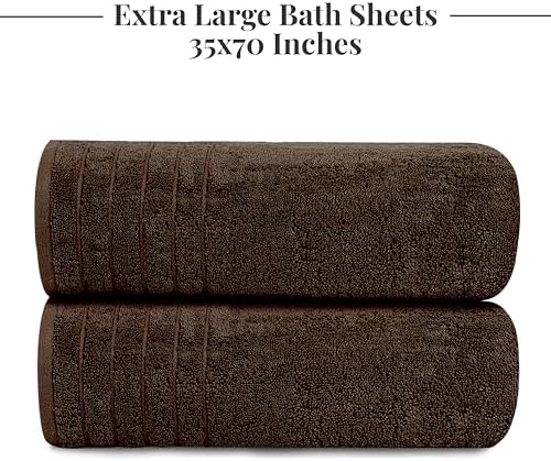 Tens Towels 2 Piece Extra Large Bath Sheets 35 x 70 Inches, Brown