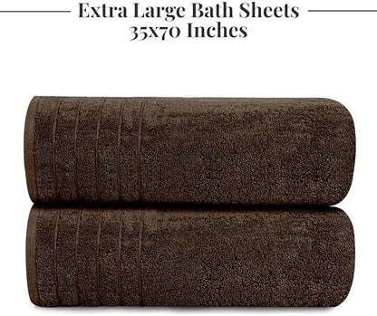 Tens Towels 2 Piece Extra Large Bath Sheets 35 x 70 Inches, Brown