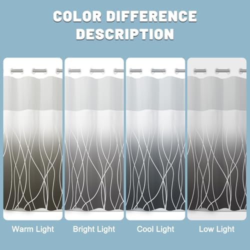 LXBNI No Hook Shower Curtain with Liner, Ombre Dark Grey, 71 x 74 Inch