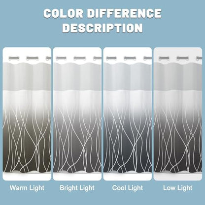 LXBNI No Hook Shower Curtain with Liner, Ombre Dark Grey, 71 x 74 Inch