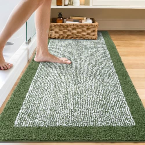 60x24 Bathroom Rugs Non Slip Washable, Soft Absorbent Bath Mat Matcha Green